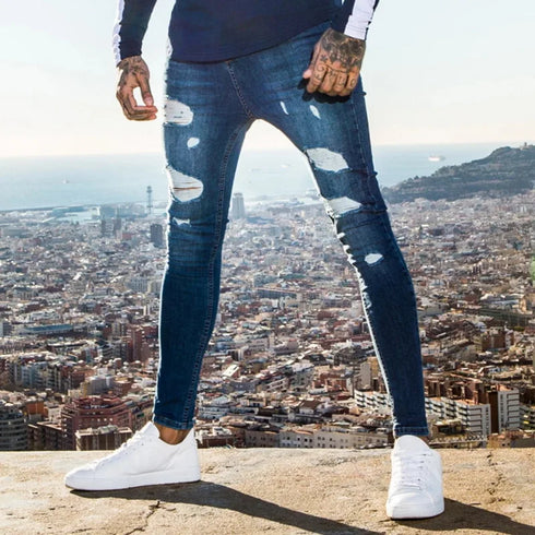 Stylish Ripped Denim Harem Pants for Men - Comfortable Casual Fit